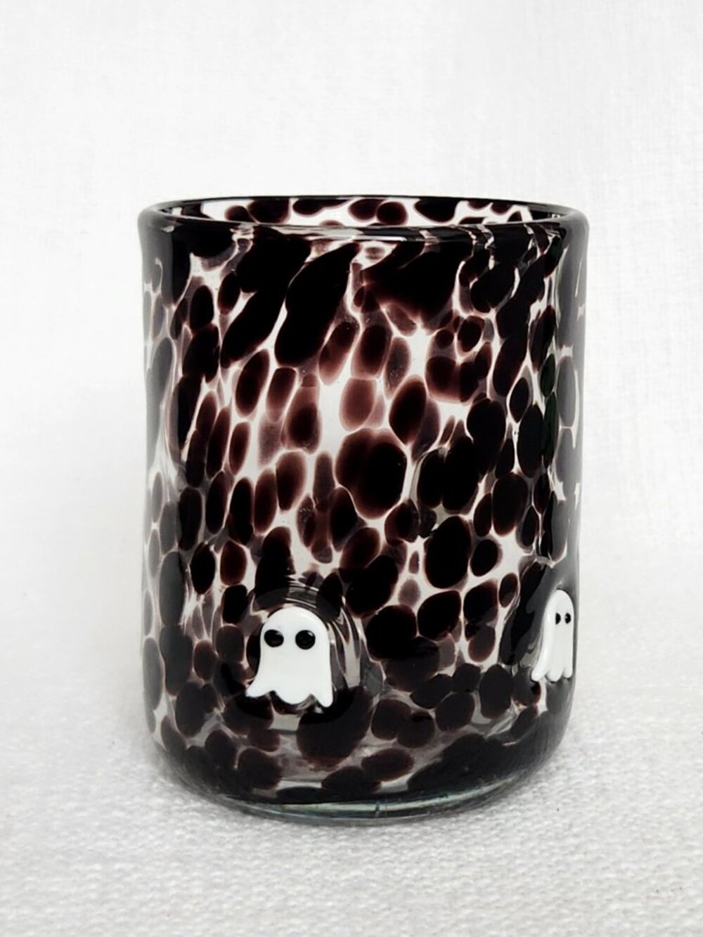 Anthropologie Halloween Mystic Icon Juice Glass - Ghosts on Black Background New